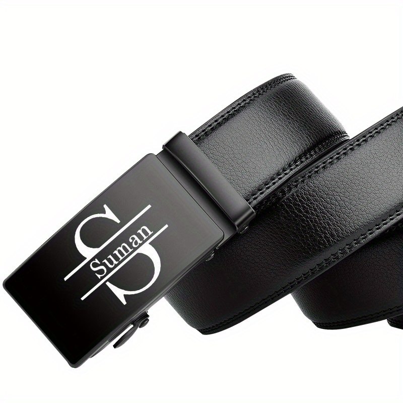 Men's Initial Belt with Automatic Buckle, Faux Leather - Large Size